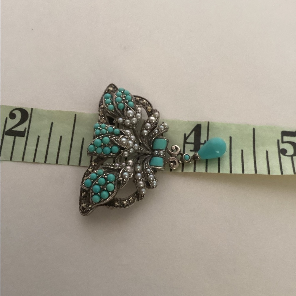S/S PIN,SLEEPING BEAUTY TURQUOISE WITH SEED PEARLS - Picture 5 of 7